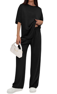 PRETTYGARDEN Women's Summer 2 Piece Lounge Set Short Sleeve Tops Wide Leg Pants Spring Vacation Travel Outfits Clothes PRETTYGARDEN