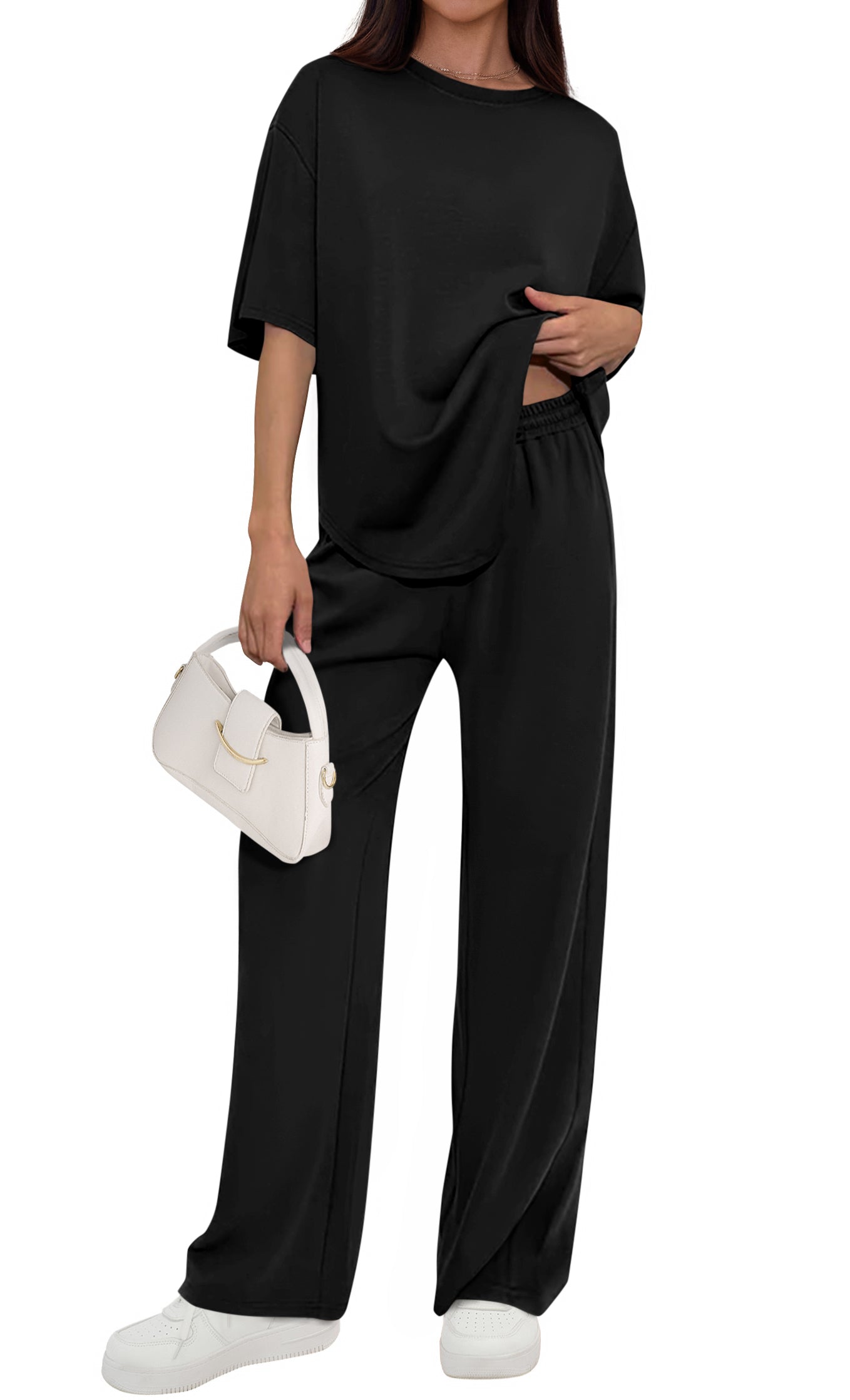 PRETTYGARDEN Women's Summer 2 Piece Lounge Set Short Sleeve Tops Wide Leg Pants Spring Vacation Travel Outfits Clothes PRETTYGARDEN