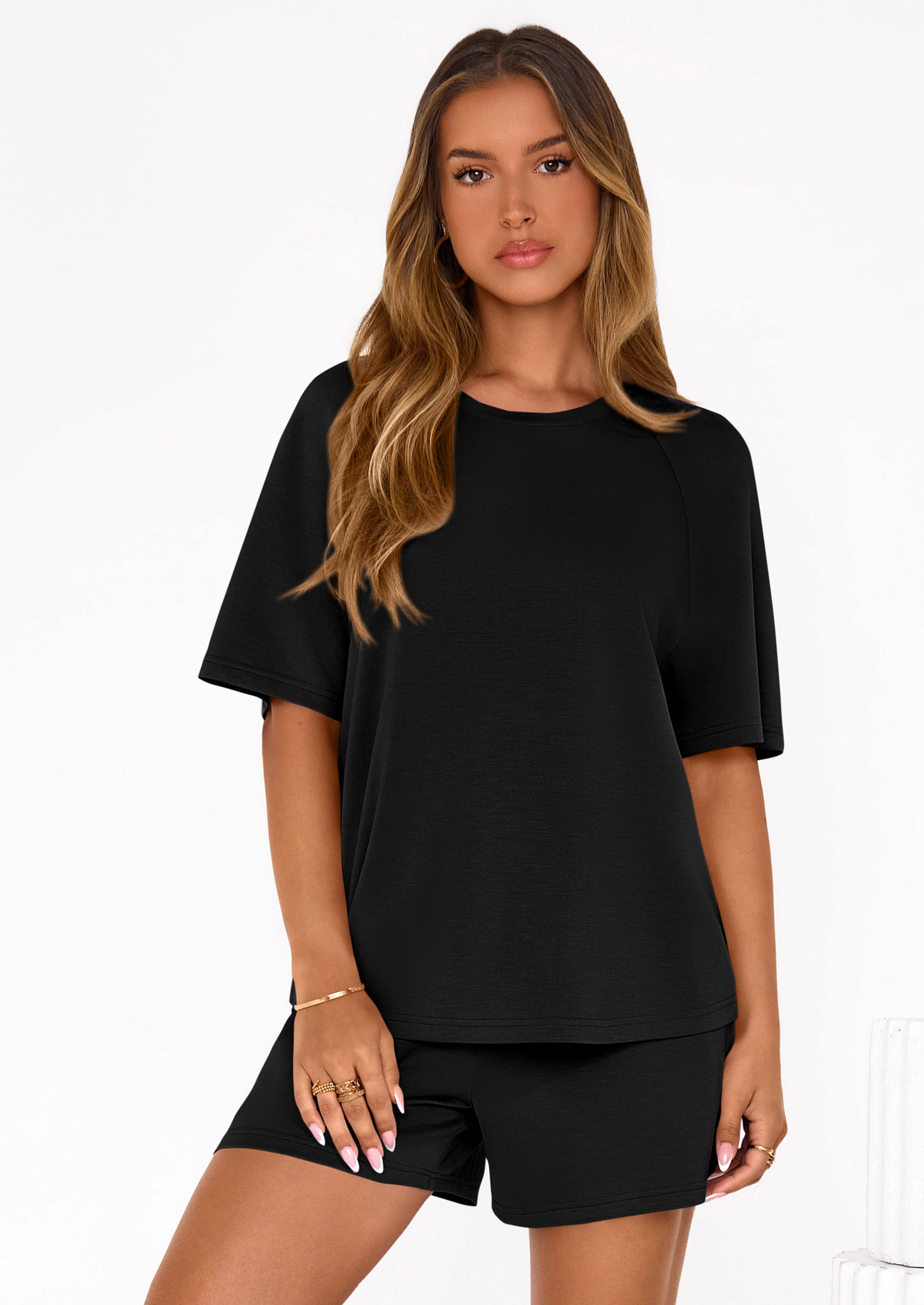 PRETTYGARDEN Women's 2 Piece Lounge Sets Short Sleeve Shirts Casual Tops Shorts Matching Clothing Summer Airport Outfits PRETTYGARDEN