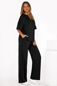 PRETTYGARDEN Women's Summer 2 Piece Lounge Set Short Sleeve Tops Wide Leg Pants Spring Vacation Travel Outfits Clothes PRETTYGARDEN