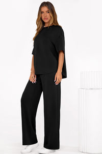 PRETTYGARDEN Women's Summer 2 Piece Lounge Set Short Sleeve Tops Wide Leg Pants Spring Vacation Travel Outfits Clothes PRETTYGARDEN