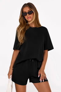 PRETTYGARDEN Women's 2 Piece Lounge Sets Short Sleeve Shirts Casual Tops Shorts Matching Clothing Summer Airport Outfits PRETTYGARDEN