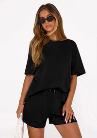 PRETTYGARDEN Women's 2 Piece Lounge Sets Short Sleeve Shirts Casual Tops Shorts Matching Clothing Summer Airport Outfits PRETTYGARDEN