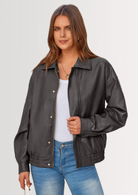 PRETTYGARDEN Women's Faux Leather Motorcycle Jacket Trendy Fall Spring Clothes Oversized Zip Up Winter Coat Outerwear