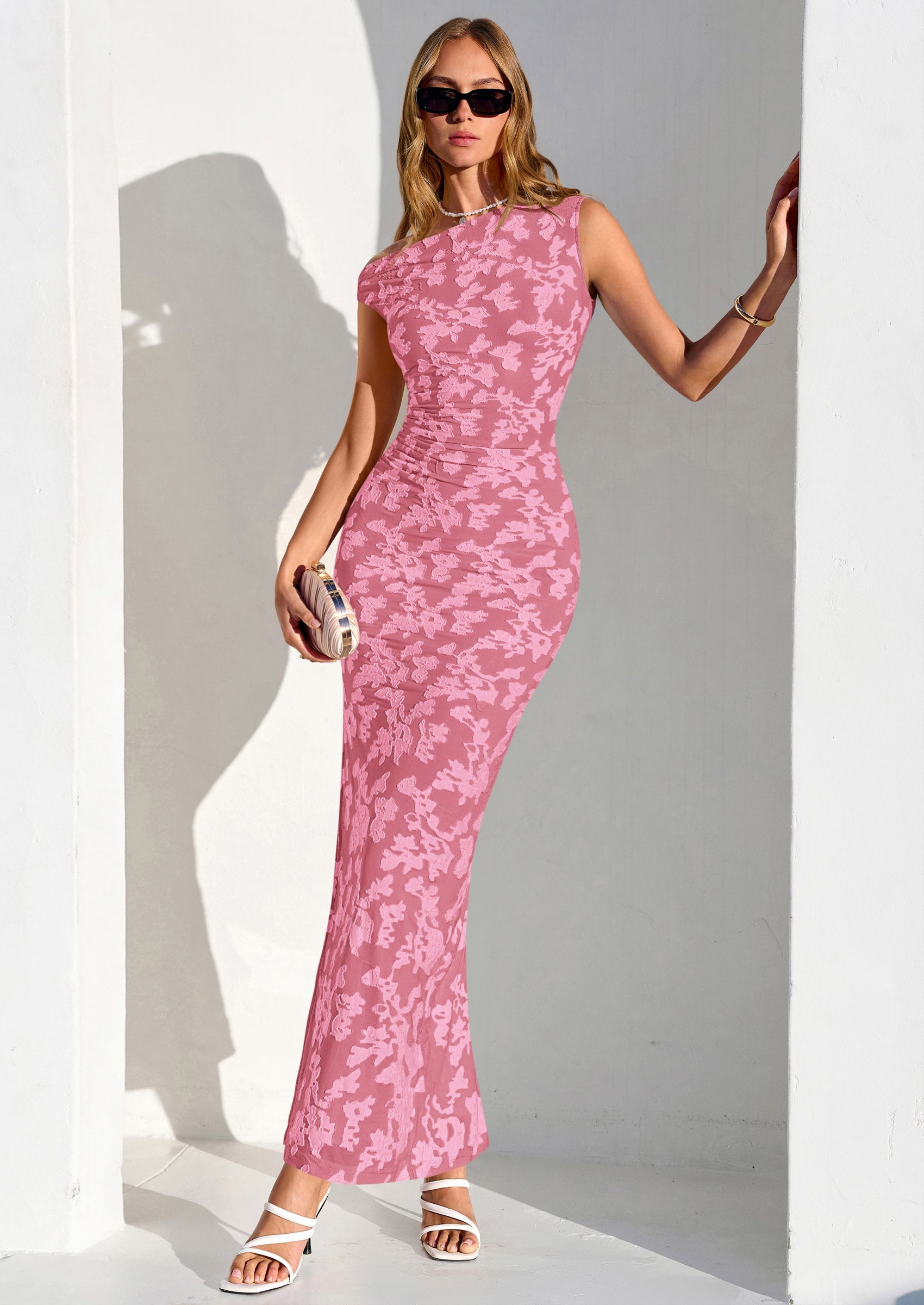 PRETTYGARDEN Womens Floral One Shoulder Maxi Dress Summer Spring Bodycon Ruched Side Slit Elegant Cocktail Party Dresses PRETTYGARDEN