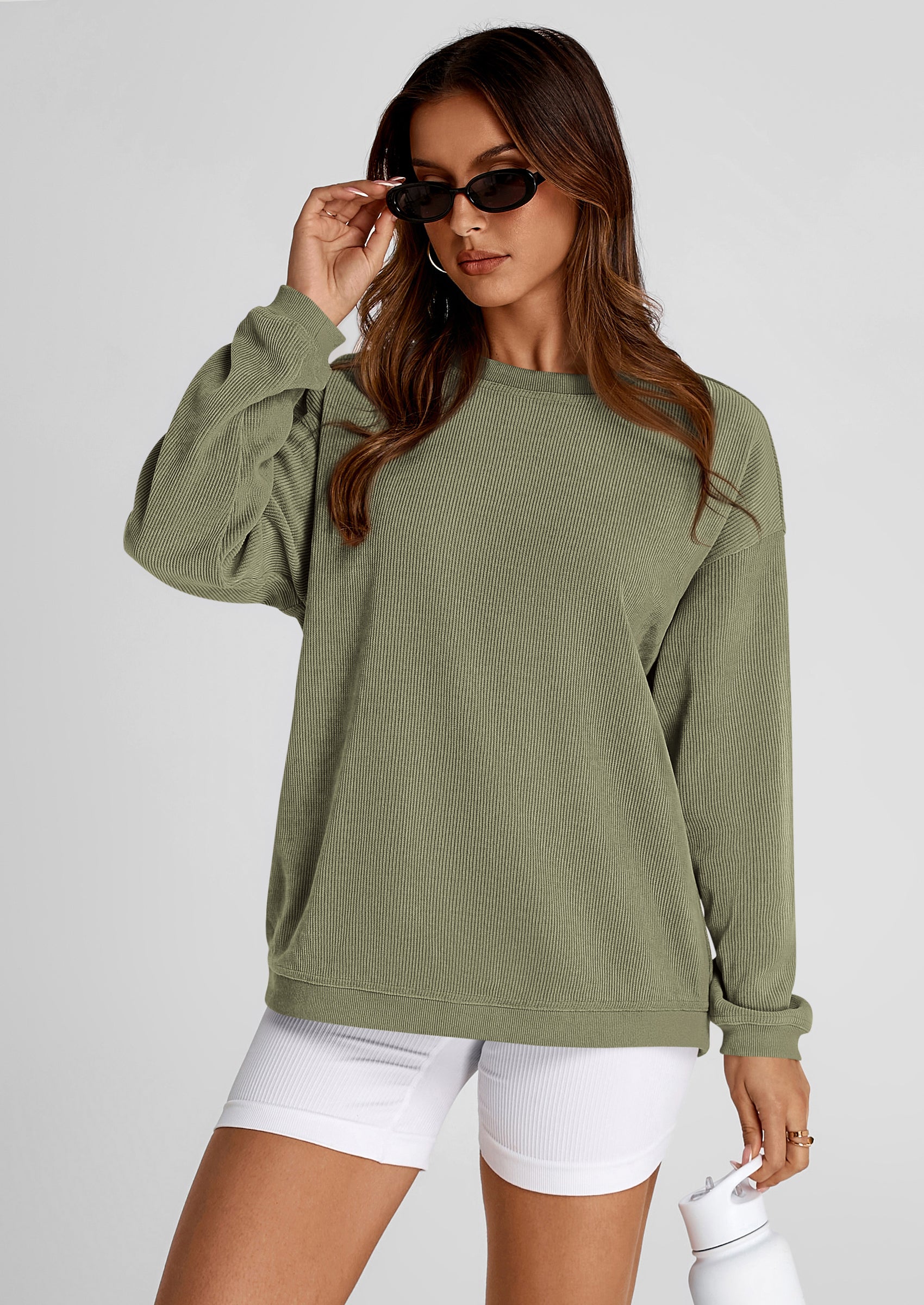 PRETTYGARDEN Women's Oversized Sweatshirt 2025 Fall Fashion Clothes Ribbed Corduroy Long Sleeve Going Out Pullover Tops