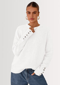 PRETTYGARDEN Womens Sweaters Fall Fashion Casual Crewneck Pullover Button Long Sleeve Cute Knit Tops Winter Clothes