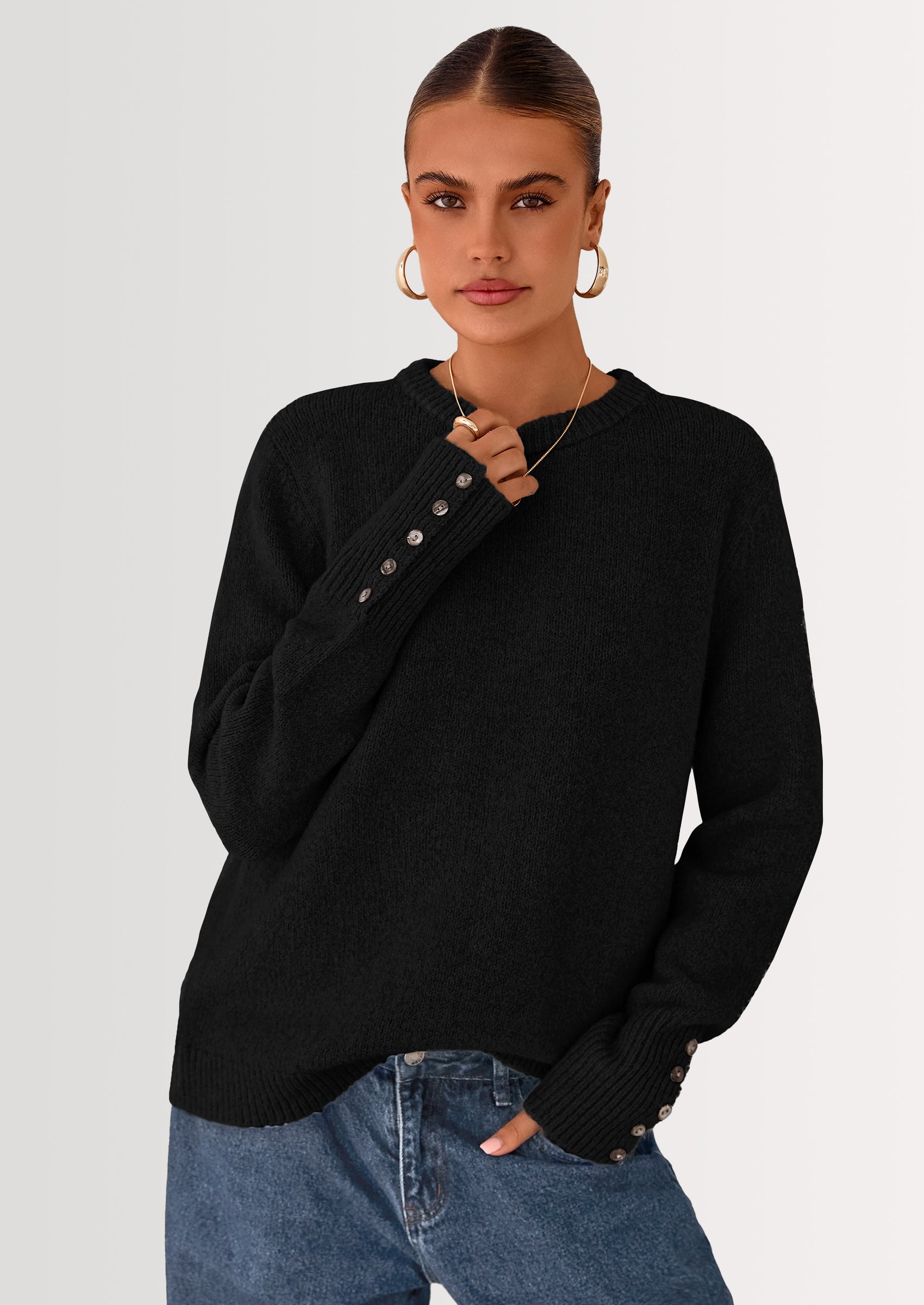 PRETTYGARDEN Womens Sweaters Fall Fashion Casual Crewneck Pullover Button Long Sleeve Cute Knit Tops Winter Clothes