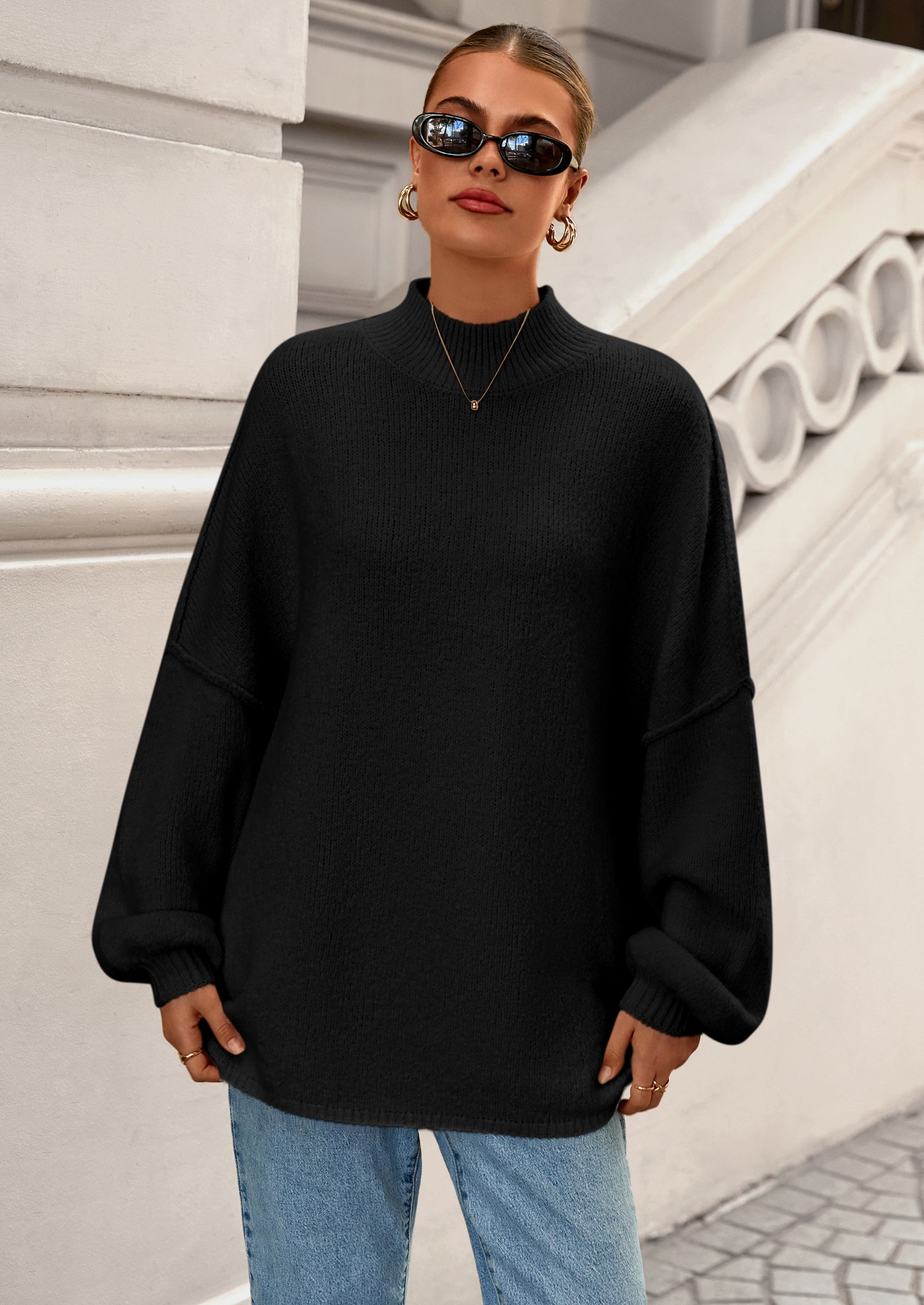 PRETTYGARDEN Women's Fall Oversized Sweaters Chunky Knit Mock Neck Long Sleeve Casual Trendy Pullover Winter Clothes PRETTYGARDEN