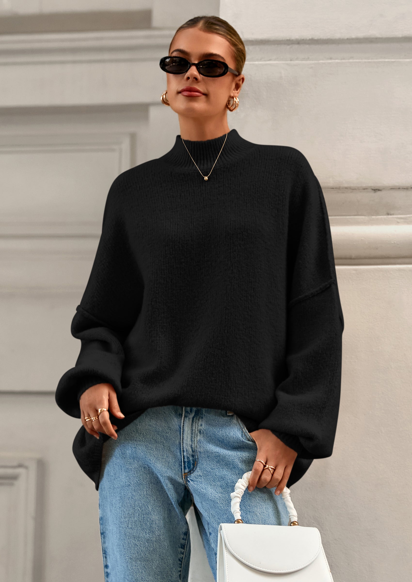 PRETTYGARDEN Women's Fall Oversized Sweaters Chunky Knit Mock Neck Long Sleeve Casual Trendy Pullover Winter Clothes PRETTYGARDEN