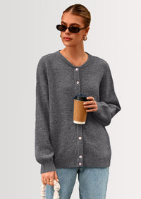 PRETTYGARDEN Fall Long Sleeve Cardigans for Women Trendy Open Front Winter Button Down Crewneck Soft Knit Sweater Jacket