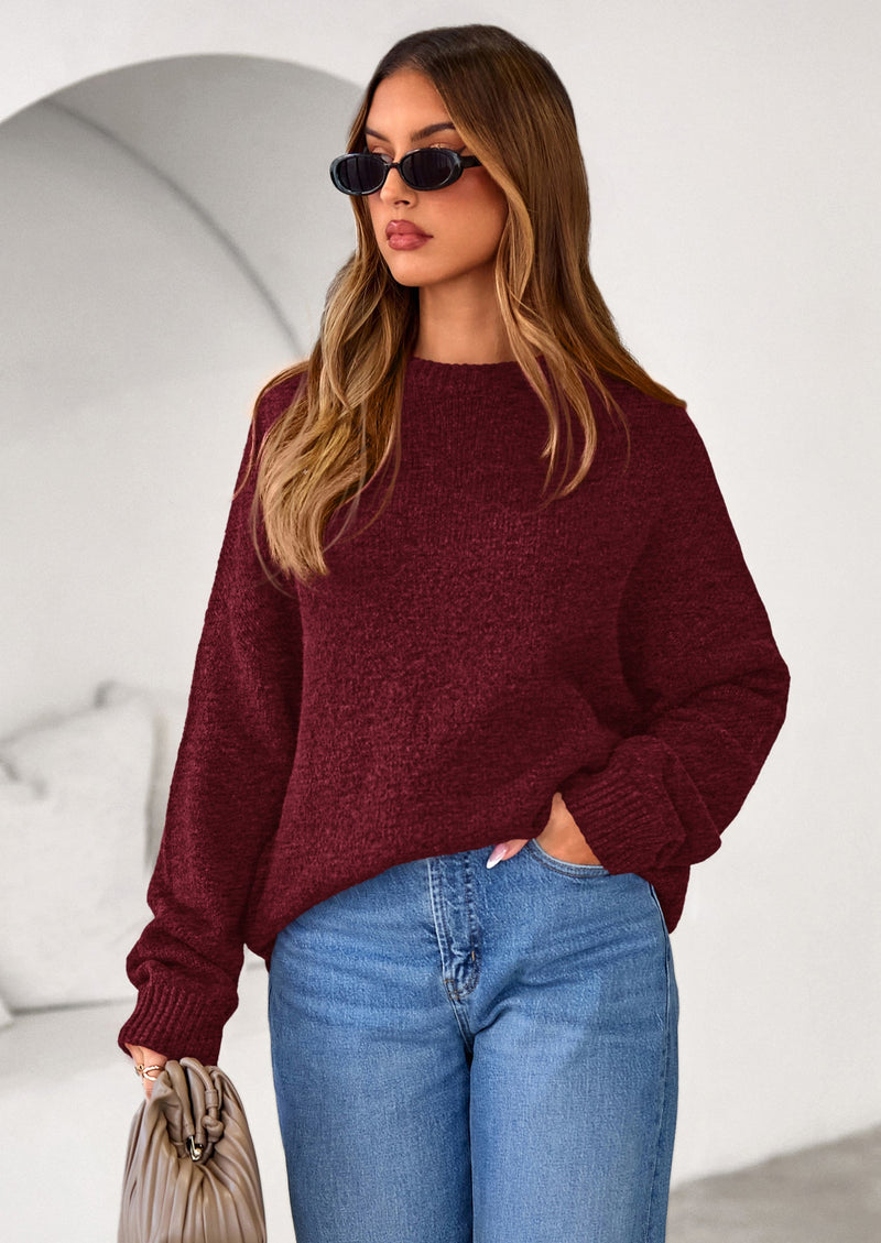 PRETTYGARDEN Womens Fall Long Sleeve Sweater Crew Neck Fuzzy Loose Fit Chunky Knit Oversized Pullover Sweaters Going Out Tops PRETTYGARDEN
