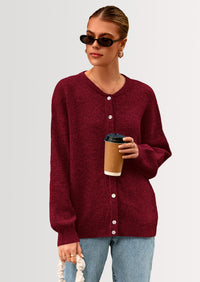 PRETTYGARDEN Fall Long Sleeve Cardigans for Women Trendy Open Front Winter Button Down Crewneck Soft Knit Sweater Jacket