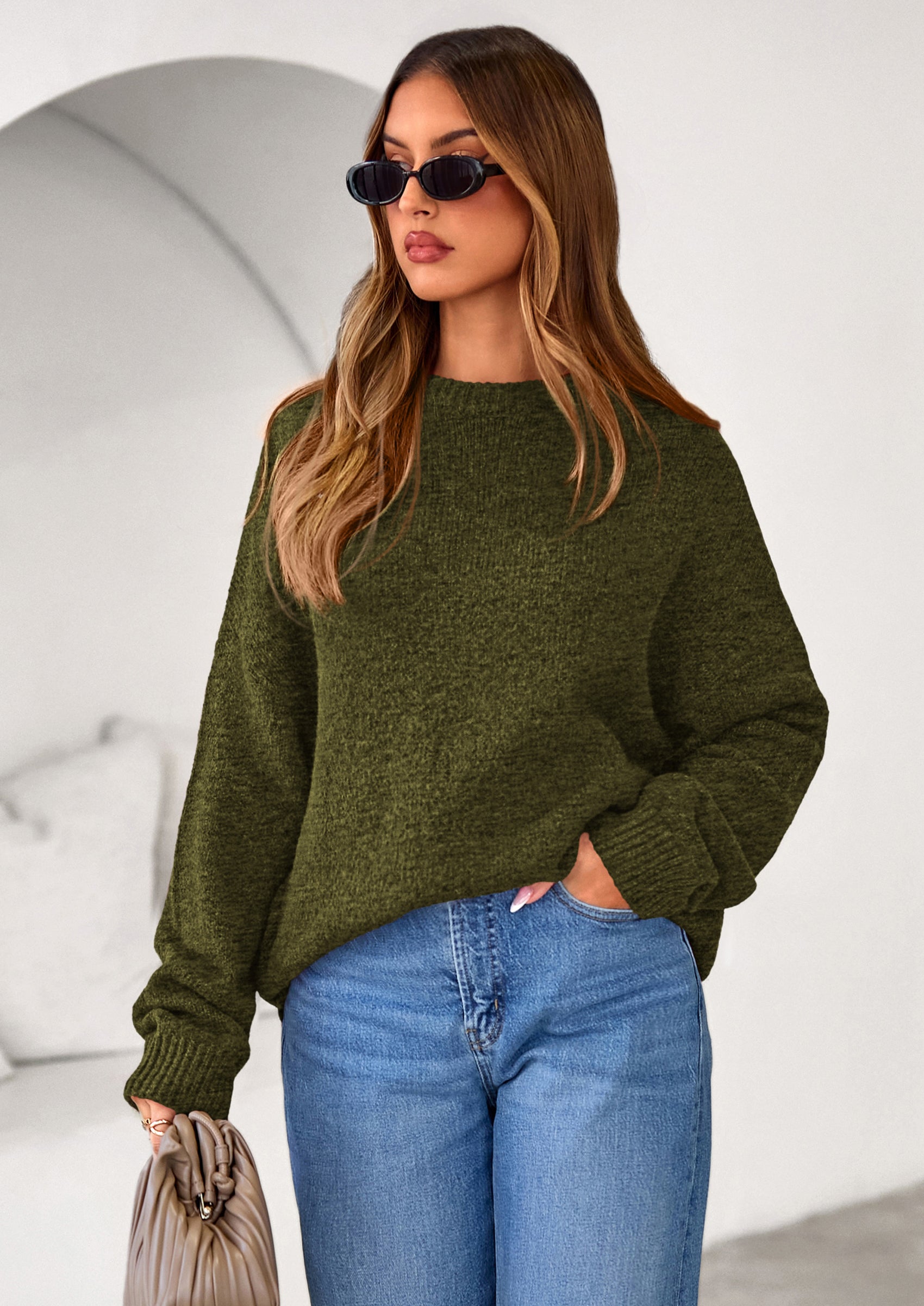 PRETTYGARDEN Womens Fall Long Sleeve Sweater Crew Neck Fuzzy Loose Fit Chunky Knit Oversized Pullover Sweaters Going Out Tops PRETTYGARDEN