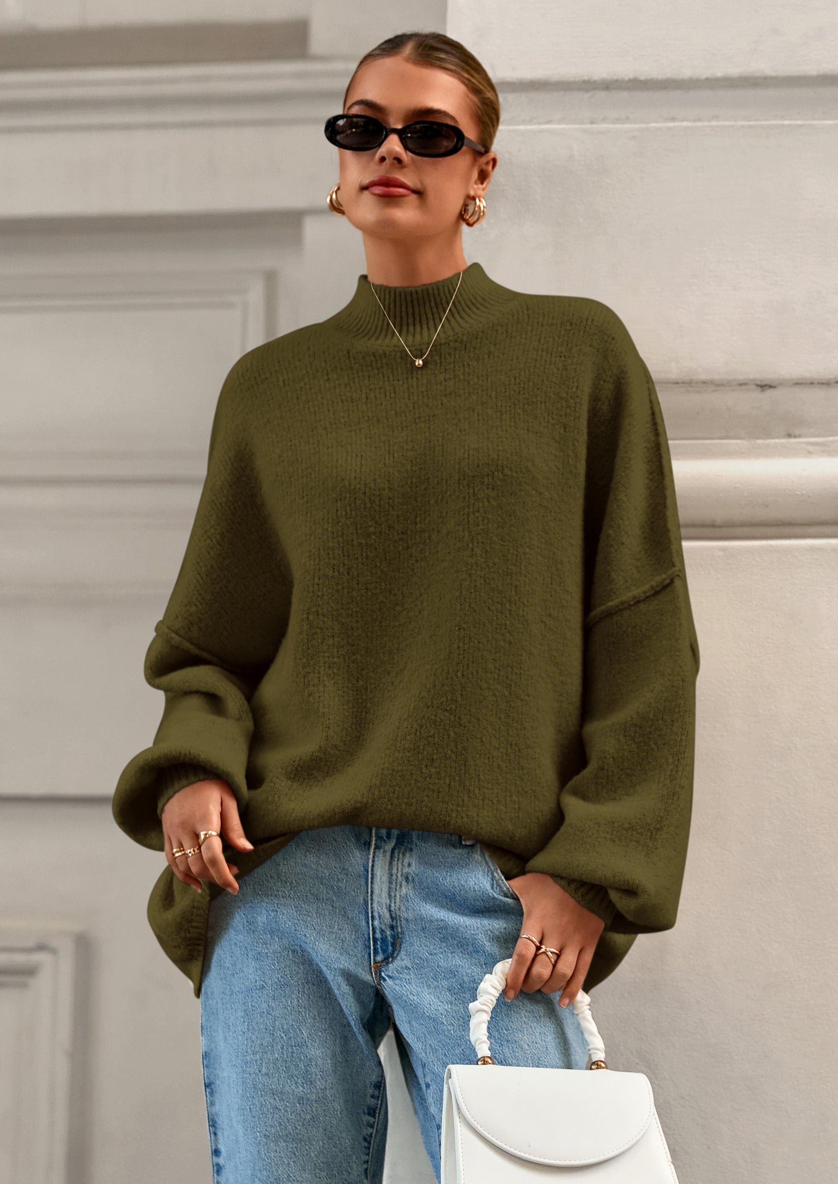 PRETTYGARDEN Women's Fall Oversized Sweaters Chunky Knit Mock Neck Long Sleeve Casual Trendy Pullover Winter Clothes PRETTYGARDEN