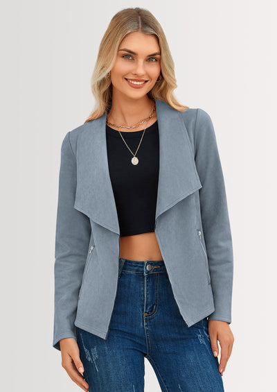 PRETTYGARDEN Women's Faux Suede Jackets Fashion Fall Clothes Long Sleeve Open Front Cropped Coat Outwear