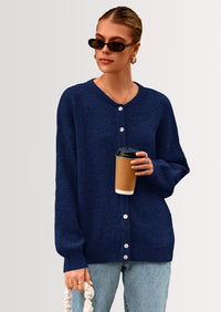 PRETTYGARDEN Fall Long Sleeve Cardigans for Women Trendy Open Front Winter Button Down Crewneck Soft Knit Sweater Jacket