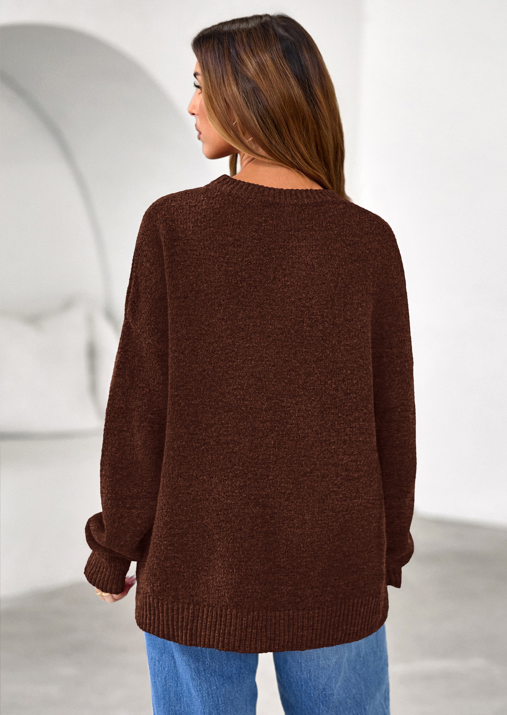 PRETTYGARDEN Womens Fall Long Sleeve Sweater Crew Neck Fuzzy Loose Fit Chunky Knit Oversized Pullover Sweaters Going Out Tops PRETTYGARDEN