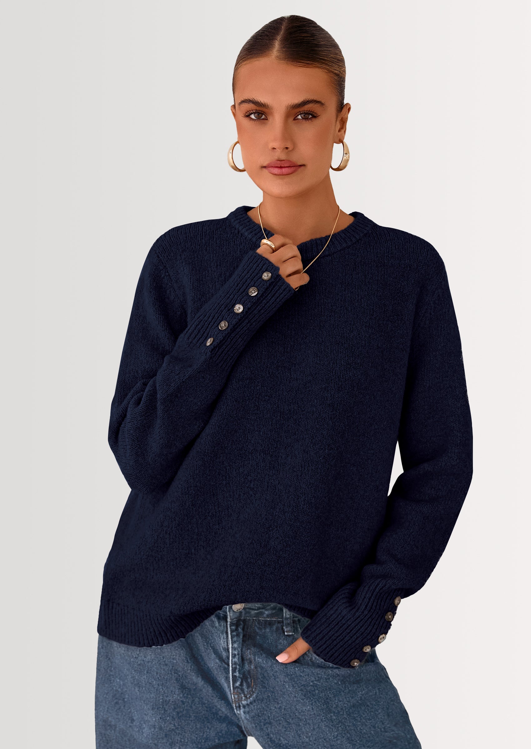 PRETTYGARDEN Womens Sweaters Fall Fashion Casual Crewneck Pullover Button Long Sleeve Cute Knit Tops Winter Clothes