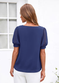 PRETTYGARDEN Womens Tops Dressy Casual Puff Sleeve Chiffon Blouses V Neck Business Work Shirts 2026 Summer Fashion Clothing