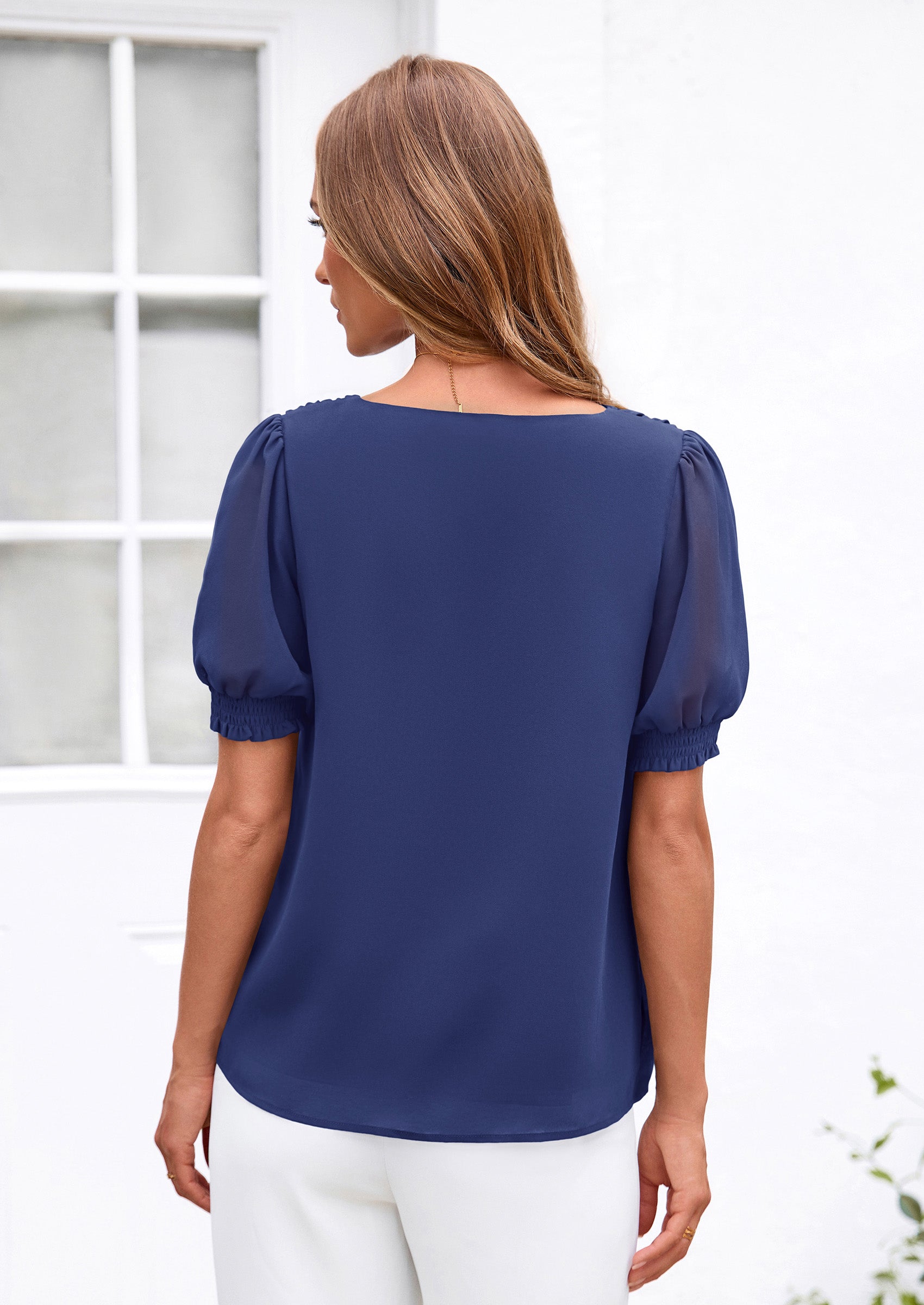 PRETTYGARDEN Womens Tops Dressy Casual Puff Sleeve Chiffon Blouses V Neck Business Work Shirts 2026 Summer Fashion Clothing