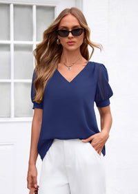 PRETTYGARDEN Womens Tops Dressy Casual Puff Sleeve Chiffon Blouses V Neck Business Work Shirts 2026 Summer Fashion Clothing