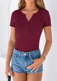 PRETTYGARDEN Womens Summer Short Sleeve Tops Spring Casual V Neck Henley Button Up T Shirts Dressy Ribbed Knit Blouses PRETTYGARDEN