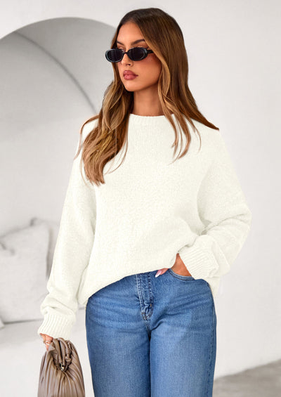 PRETTYGARDEN Womens Fall Long Sleeve Sweater Crew Neck Fuzzy Loose Fit Chunky Knit Oversized Pullover Sweaters Going Out Tops PRETTYGARDEN