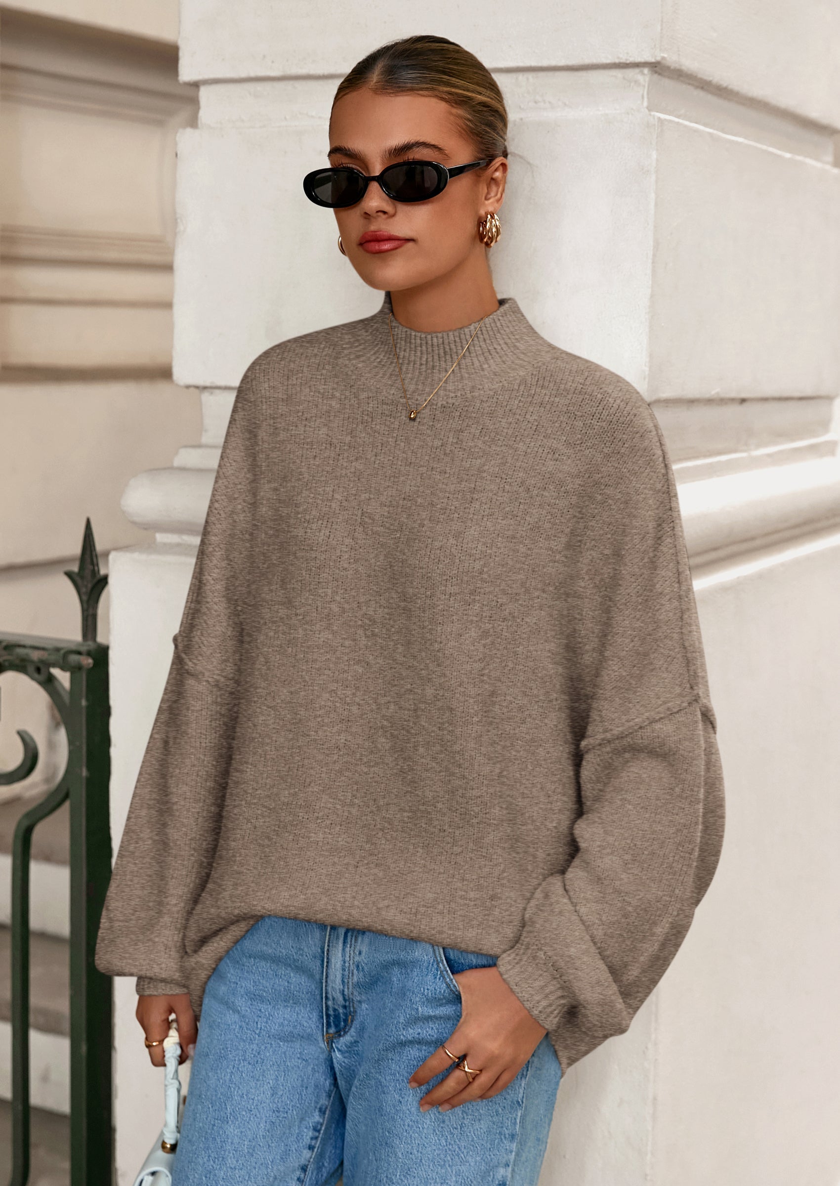 PRETTYGARDEN Women's Fall Oversized Sweaters Chunky Knit Mock Neck Long Sleeve Casual Trendy Pullover Winter Clothes PRETTYGARDEN