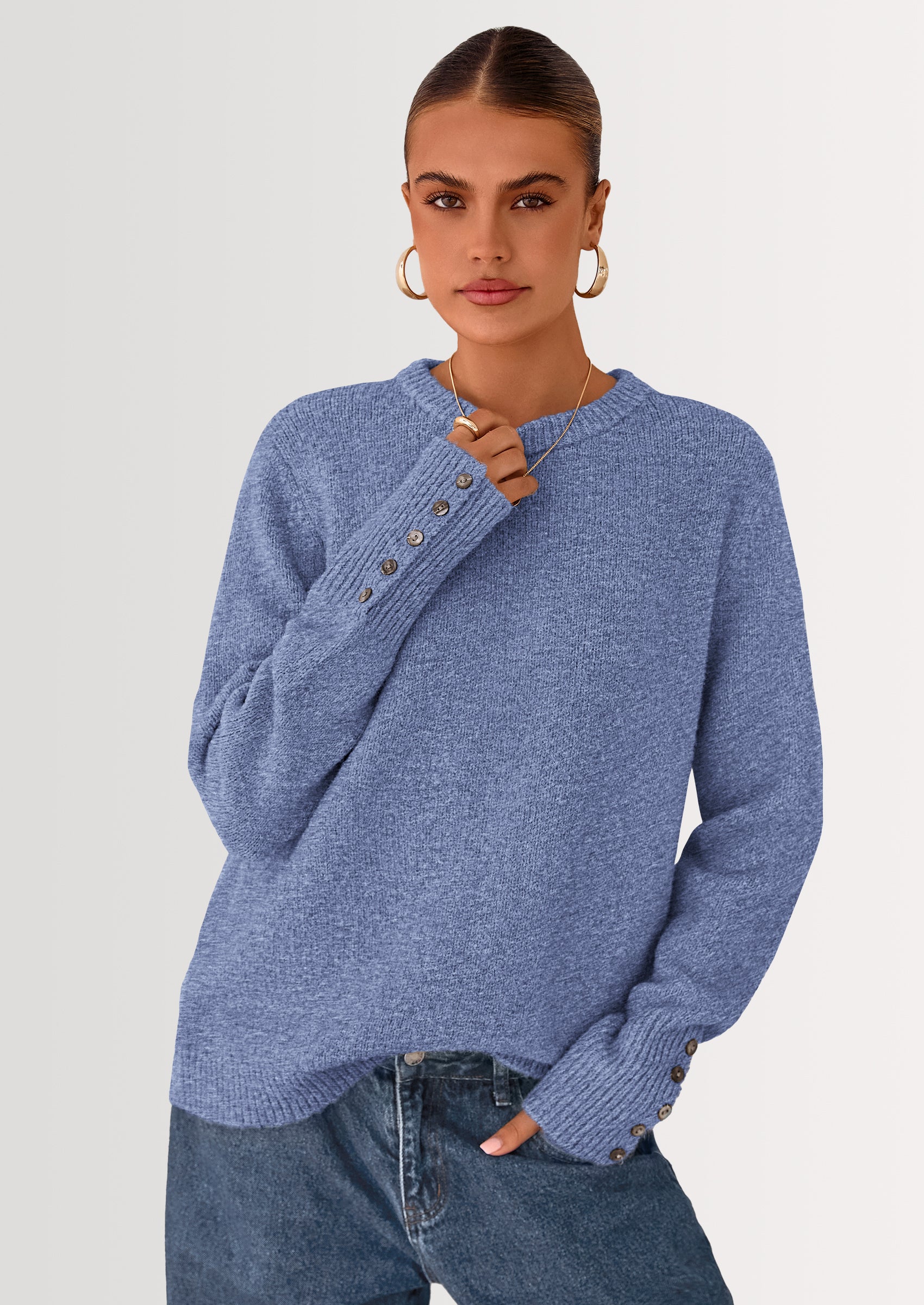 PRETTYGARDEN Womens Sweaters Fall Fashion Casual Crewneck Pullover Button Long Sleeve Cute Knit Tops Winter Clothes