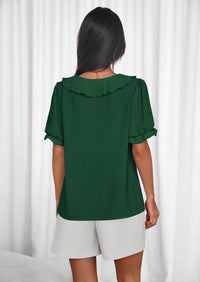 PRETTYGARDEN Women's Summer Dressy Casual Blouses Short Sleeve V Neck Ruffle Going Out Tops Shirt Trendy Spring Outfits PRETTYGARDEN