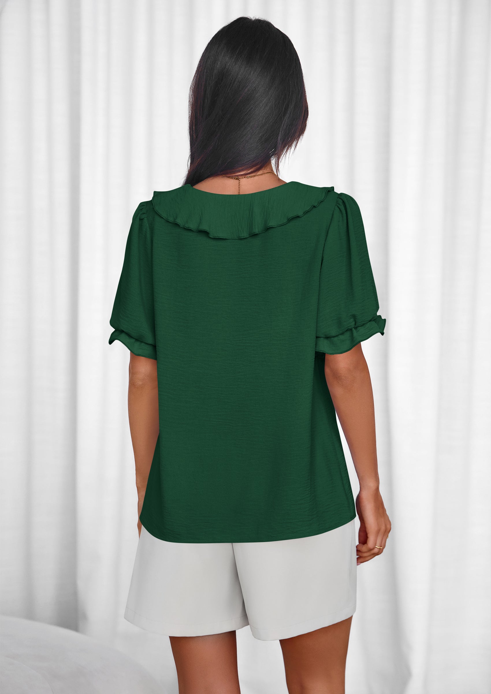 PRETTYGARDEN Women's Summer Dressy Casual Blouses Short Sleeve V Neck Ruffle Going Out Tops Shirt Trendy Spring Outfits PRETTYGARDEN