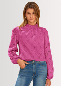 PRETTYGARDEN Womens Tops Dressy Casual Spring Long Sleeve Shirts Embroidered Eyelet Blouses Going Out Outfits