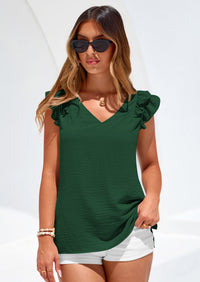 PRETTYGARDEN Womens Blouses Dressy Casual Summer V Neck Ruffle Cap Sleeve Business Work Tops Spring Teacher Shirts PRETTYGARDEN