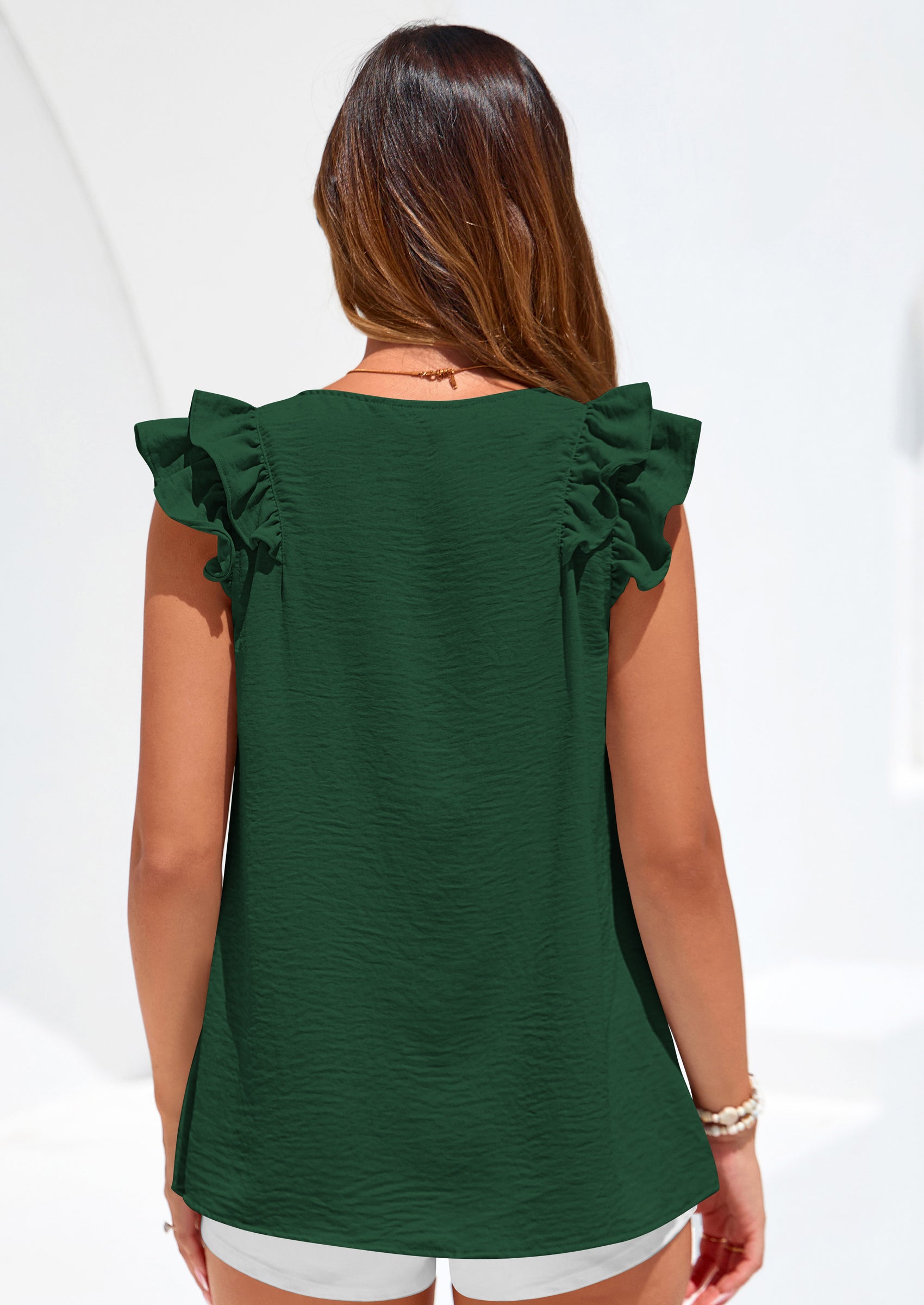 PRETTYGARDEN Womens Blouses Dressy Casual Summer V Neck Ruffle Cap Sleeve Business Work Tops Spring Teacher Shirts PRETTYGARDEN