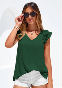 PRETTYGARDEN Womens Blouses Dressy Casual Summer V Neck Ruffle Cap Sleeve Business Work Tops Spring Teacher Shirts PRETTYGARDEN