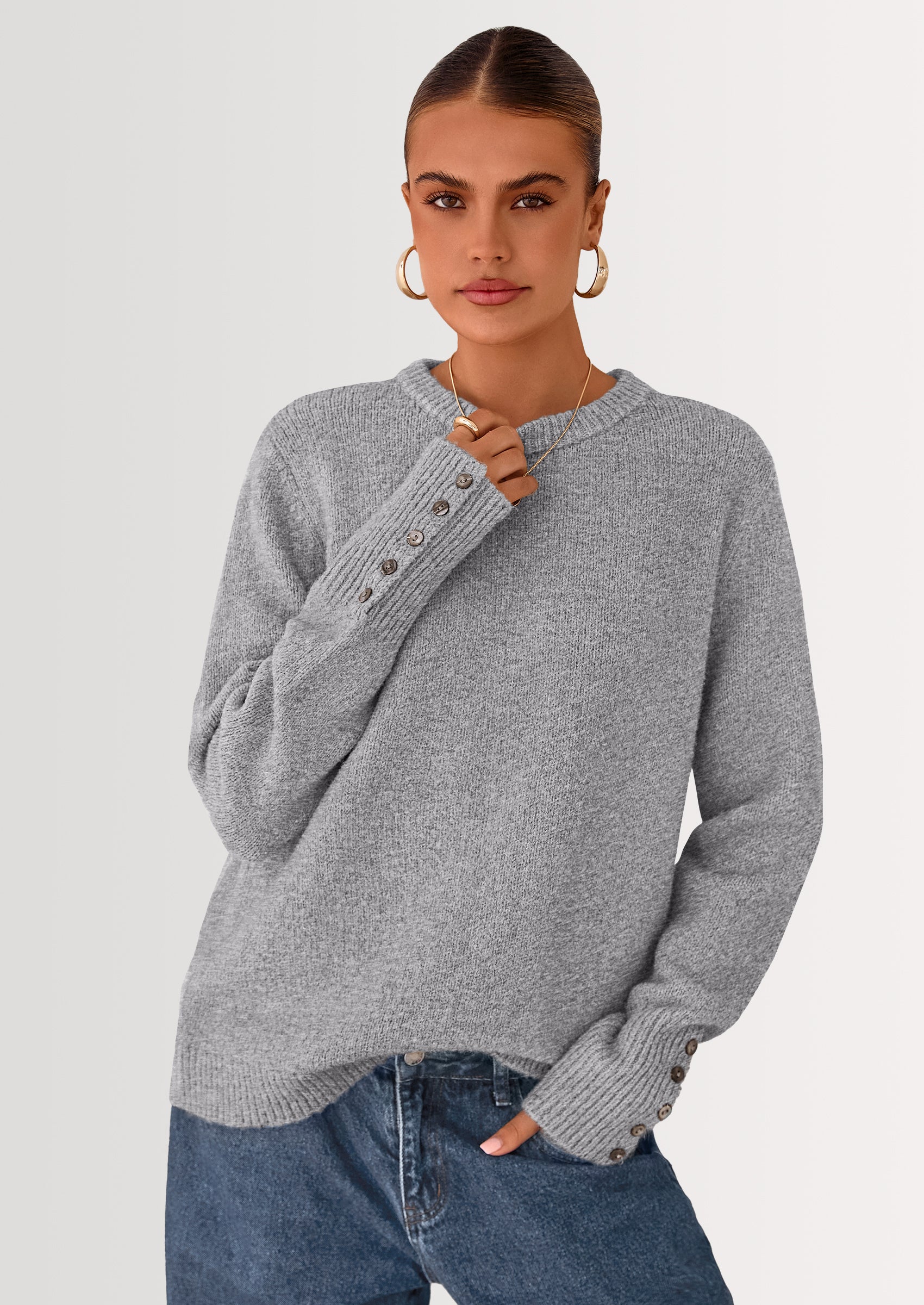 PRETTYGARDEN Womens Sweaters Fall Fashion Casual Crewneck Pullover Button Long Sleeve Cute Knit Tops Winter Clothes