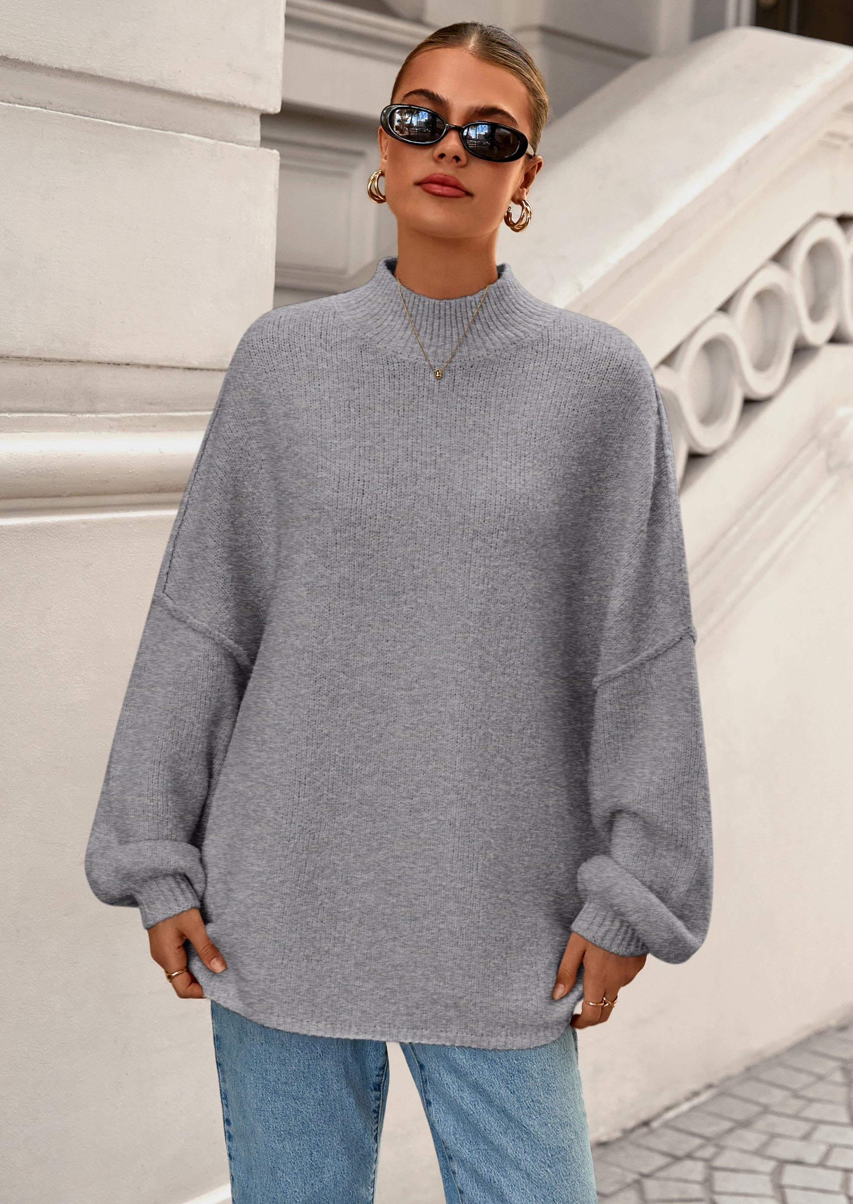 PRETTYGARDEN Women's Fall Oversized Sweaters Chunky Knit Mock Neck Long Sleeve Casual Trendy Pullover Winter Clothes PRETTYGARDEN