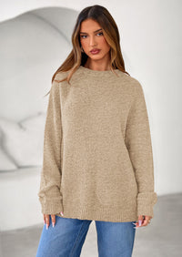 PRETTYGARDEN Womens Fall Long Sleeve Sweater Crew Neck Fuzzy Loose Fit Chunky Knit Oversized Pullover Sweaters Going Out Tops PRETTYGARDEN