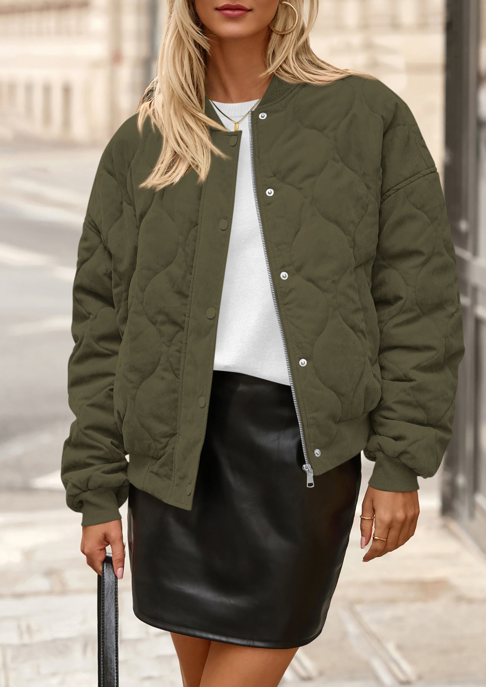 PRETTYGARDEN Women's Quilted Bomber Jacket Fall Fashion Lightweight Cropped Zip up Outerwear Winter Puffer Coats Pockets