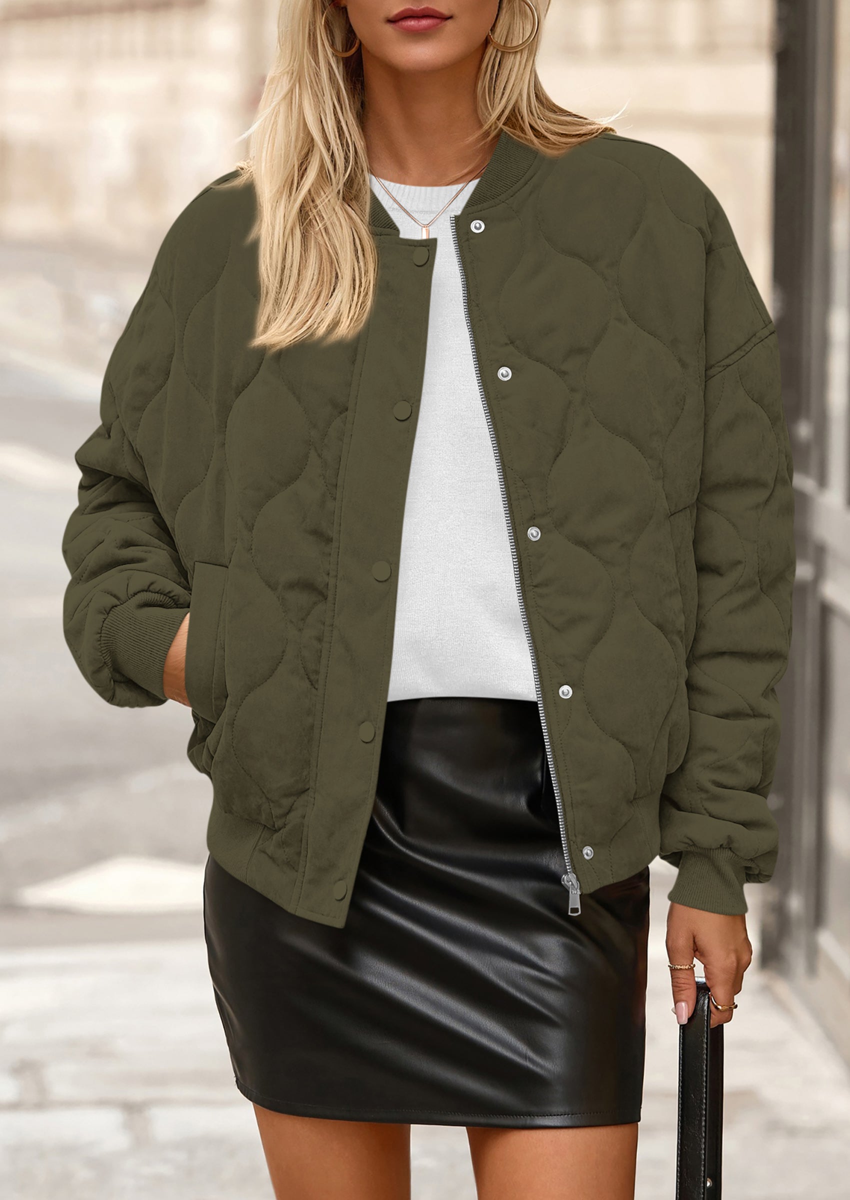 PRETTYGARDEN Women's Quilted Bomber Jacket Fall Fashion Lightweight Cropped Zip up Outerwear Winter Puffer Coats Pockets