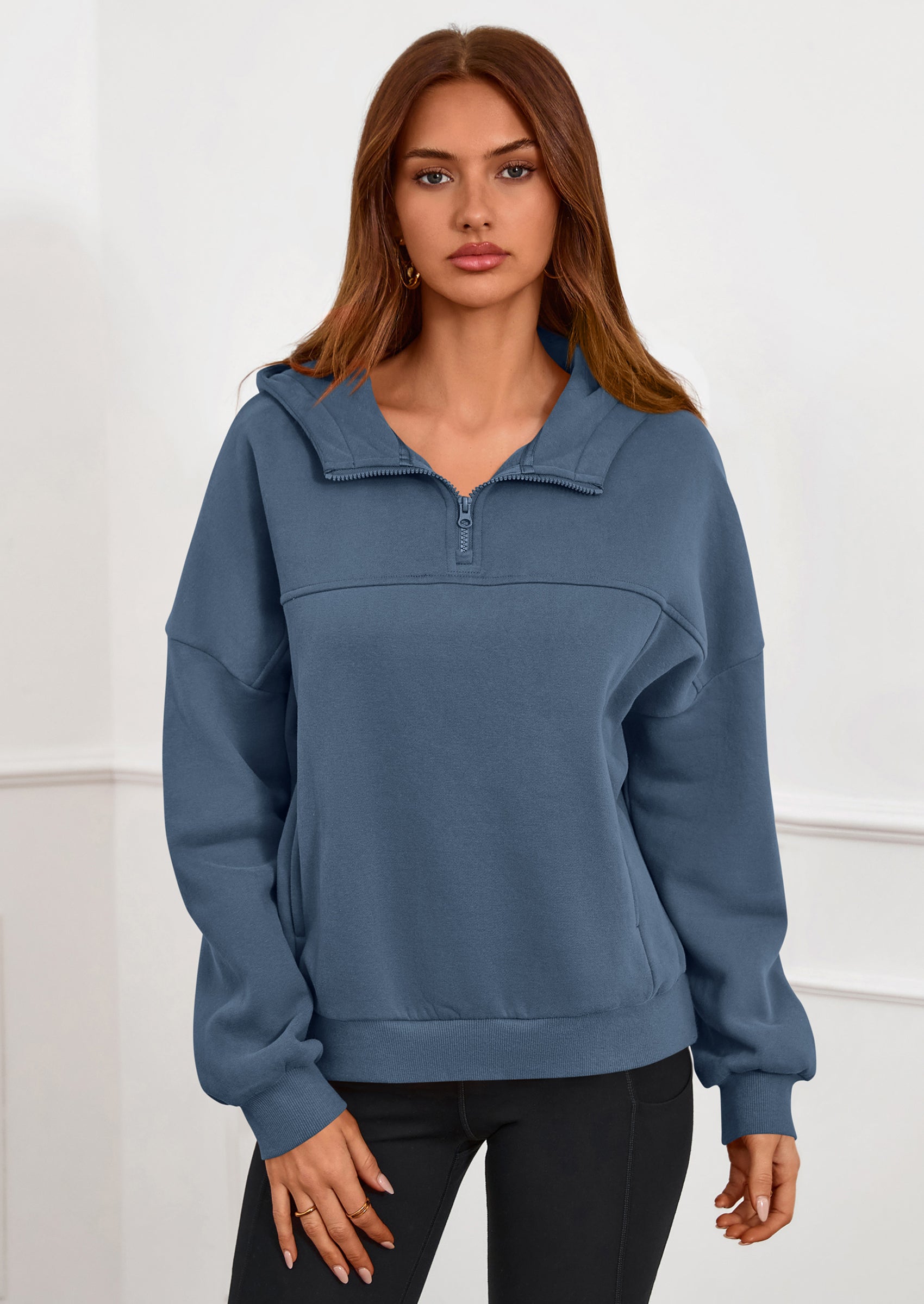 PRETTYGARDEN Womens Hoodies Cropped Fleece Sweatshirts Fall Fashion Quarter Zip Pullover Long Sleeve Tops Winter Clothes