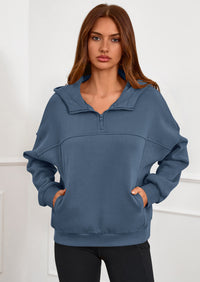 PRETTYGARDEN Womens Hoodies Cropped Fleece Sweatshirts Fall Fashion Quarter Zip Pullover Long Sleeve Tops Winter Clothes