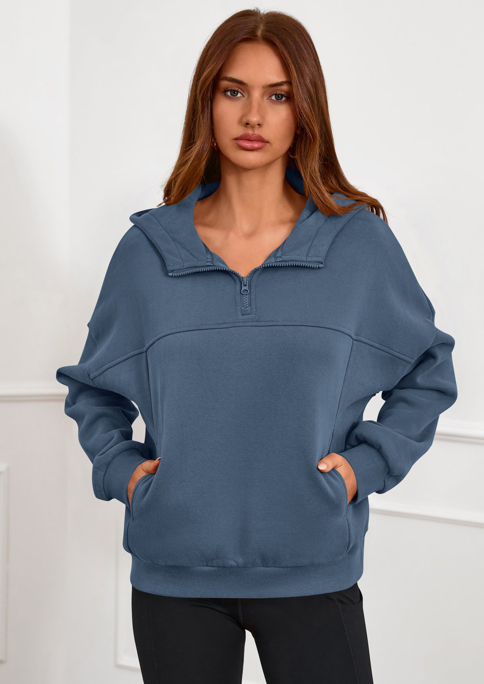 PRETTYGARDEN Womens Hoodies Cropped Fleece Sweatshirts Fall Fashion Quarter Zip Pullover Long Sleeve Tops Winter Clothes