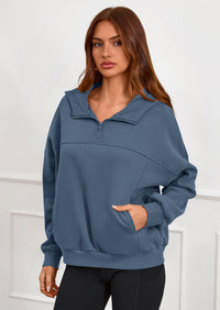 PRETTYGARDEN Womens Hoodies Cropped Fleece Sweatshirts Fall Fashion Quarter Zip Pullover Long Sleeve Tops Winter Clothes