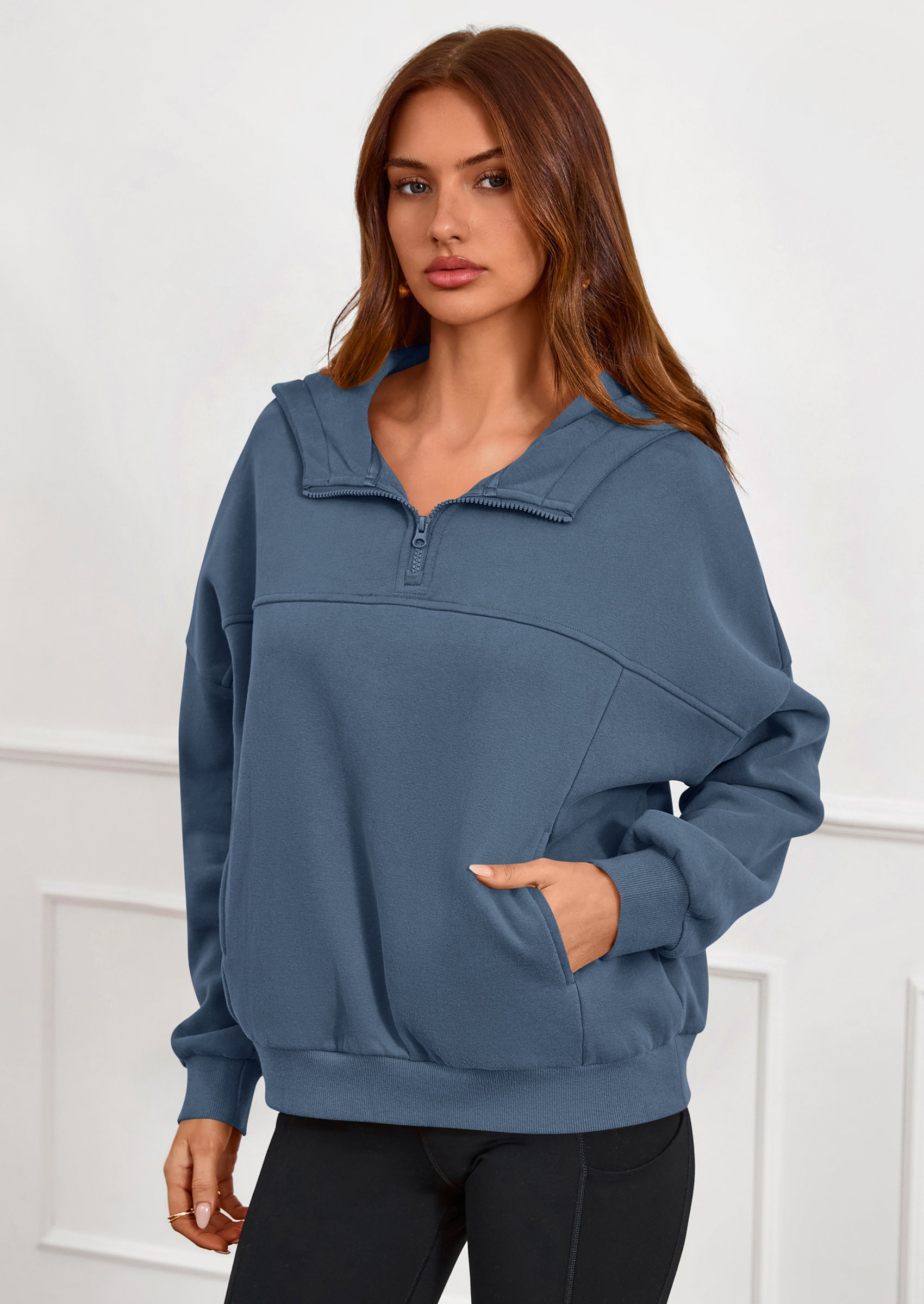 PRETTYGARDEN Womens Hoodies Cropped Fleece Sweatshirts Fall Fashion Quarter Zip Pullover Long Sleeve Tops Winter Clothes