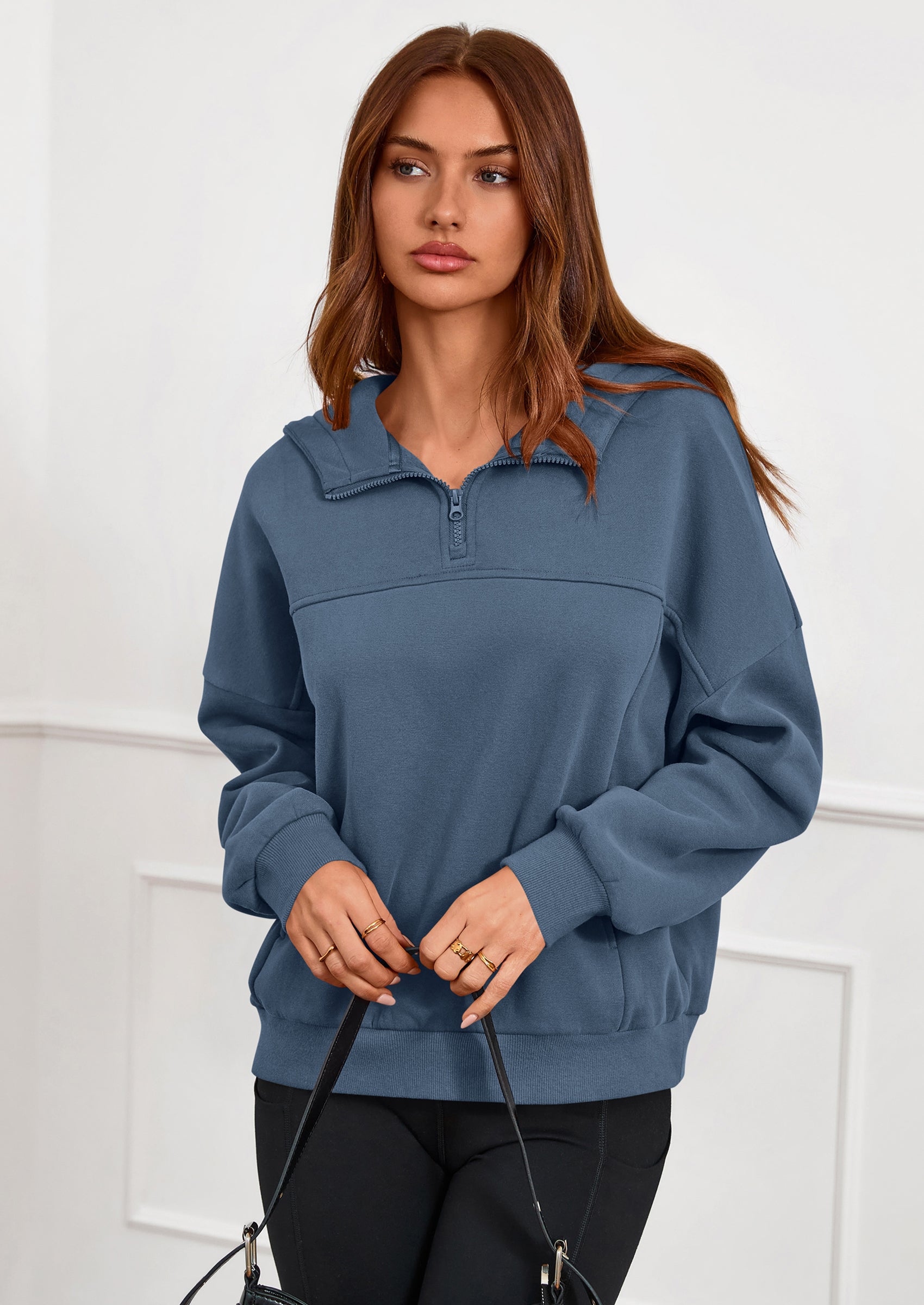 PRETTYGARDEN Womens Hoodies Cropped Fleece Sweatshirts Fall Fashion Quarter Zip Pullover Long Sleeve Tops Winter Clothes