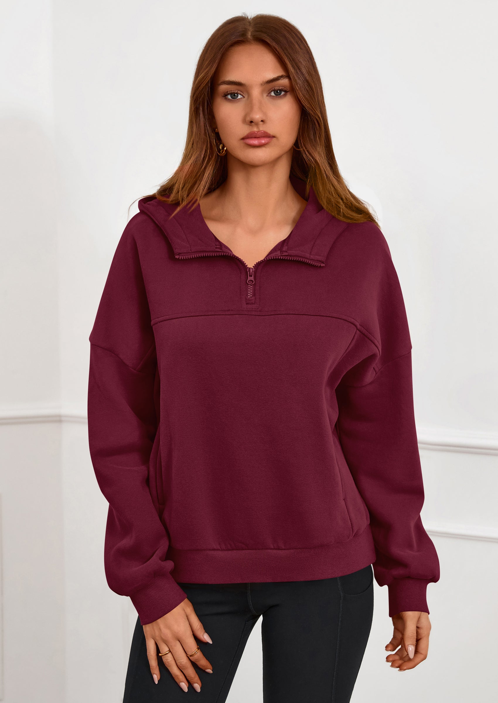 PRETTYGARDEN Womens Hoodies Cropped Fleece Sweatshirts Fall Fashion Quarter Zip Pullover Long Sleeve Tops Winter Clothes