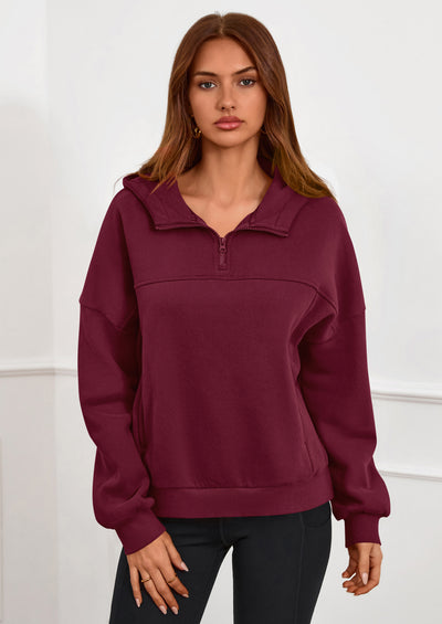 PRETTYGARDEN Womens Hoodies Cropped Fleece Sweatshirts Fall Fashion Quarter Zip Pullover Long Sleeve Tops Winter Clothes