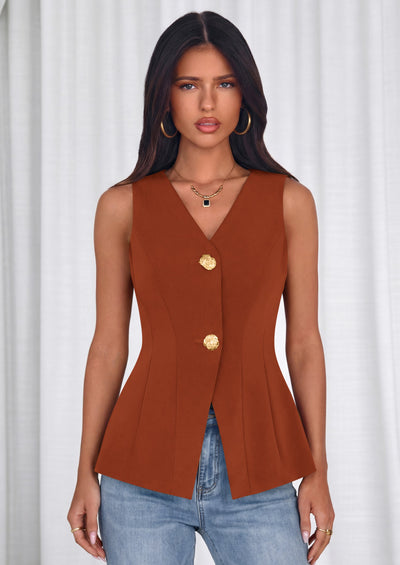 PRETTYGARDEN Womens Summer Sleeveless Blazer Vest Tops Trendy V Neck Button Down Business Casual Suit Vests Waistcoat PRETTYGARDEN